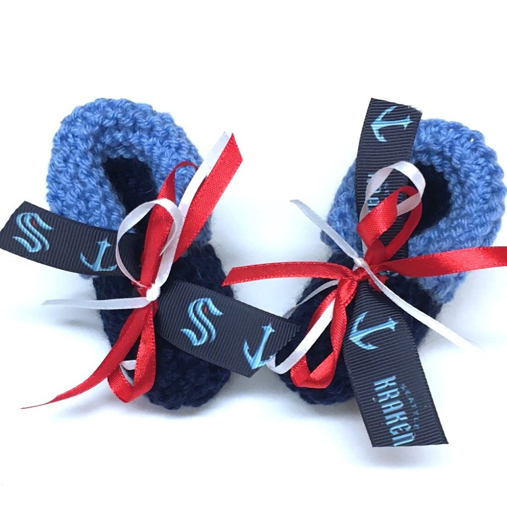 Seattle KRAKEN Handmade Hockey Baby Booties *NEW*